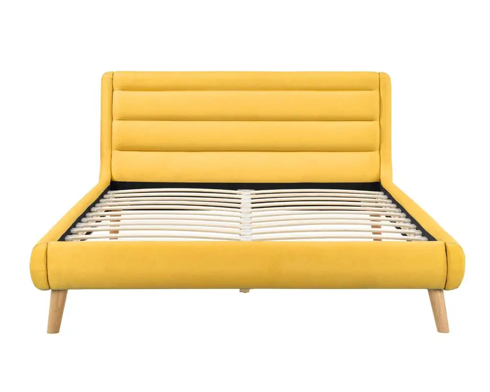 Modern wood yellow linen fabric bed