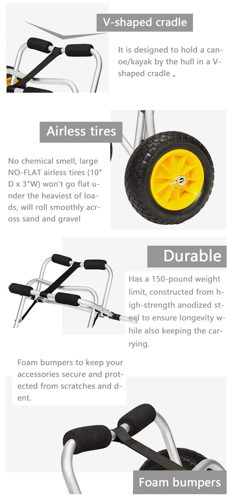 Inflatable Kayak Dolly Boat Canoe Trolley Tote Cart Transport Carrier