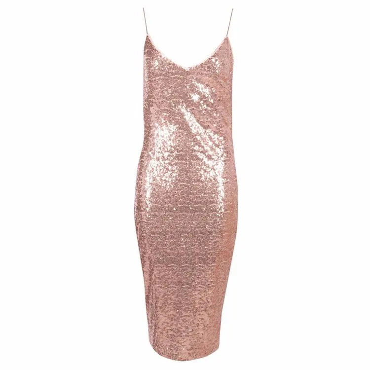 Women Sexy Deep V Neck Sling Sequins Slim Fit Halter Mini Sundress