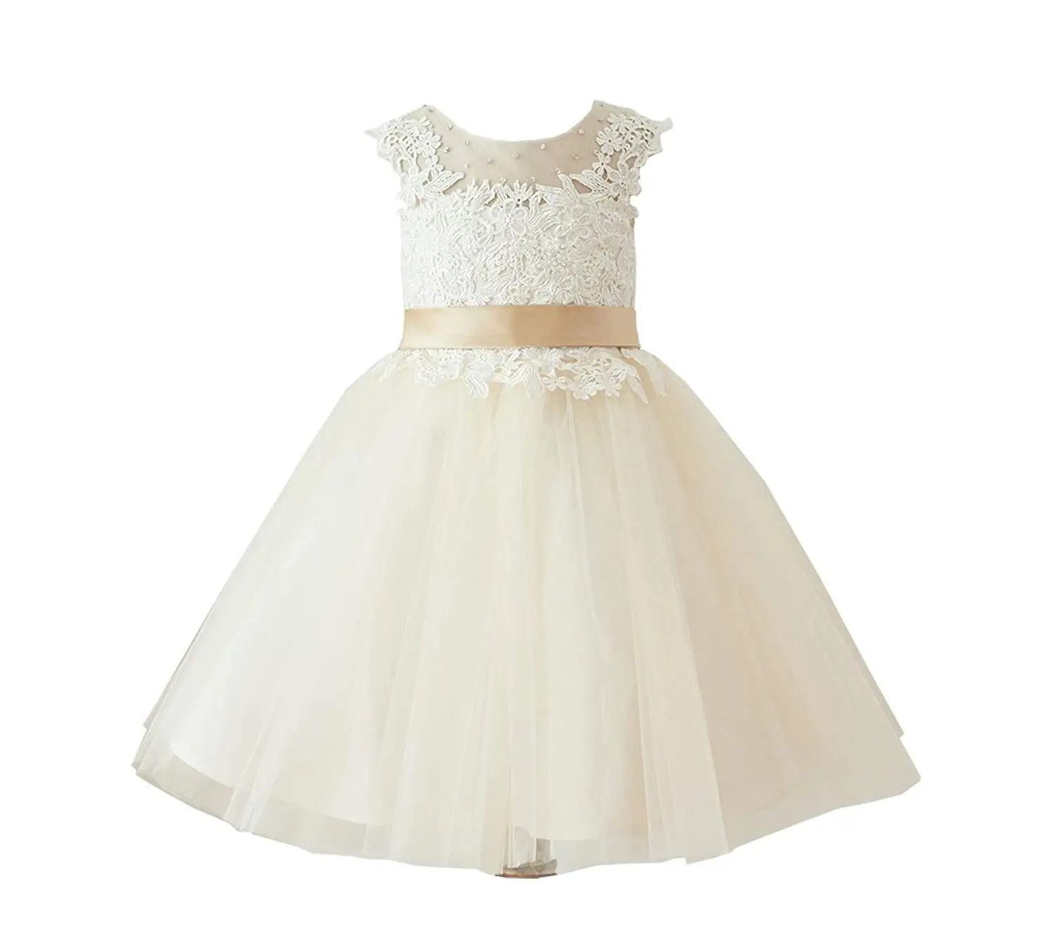 Miama Ivory Lace Tulle Backless Wedding Flower Girl Dress Junior Bridesmaid Dress