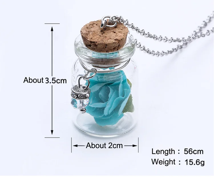 Women Custom Glass Bottle Pendant Jewelry Fashion Real Rose Necklace
