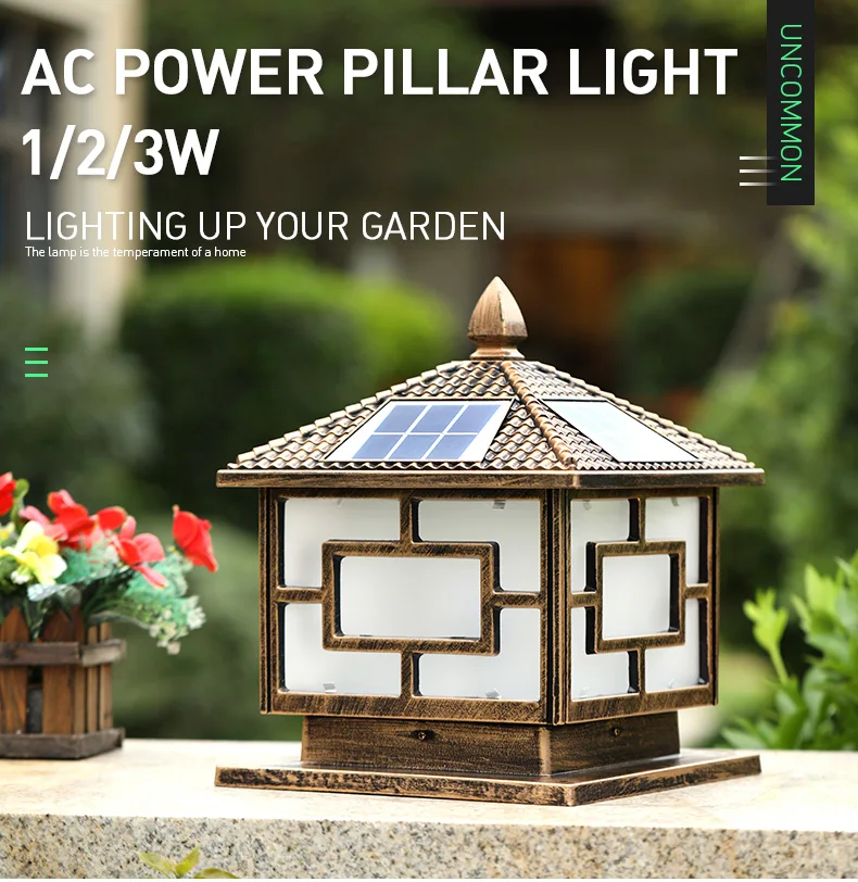2W 3W 4W Outdoor Aluminum Pillar Lights Waterproof Post Solar Powered Led Gate Light