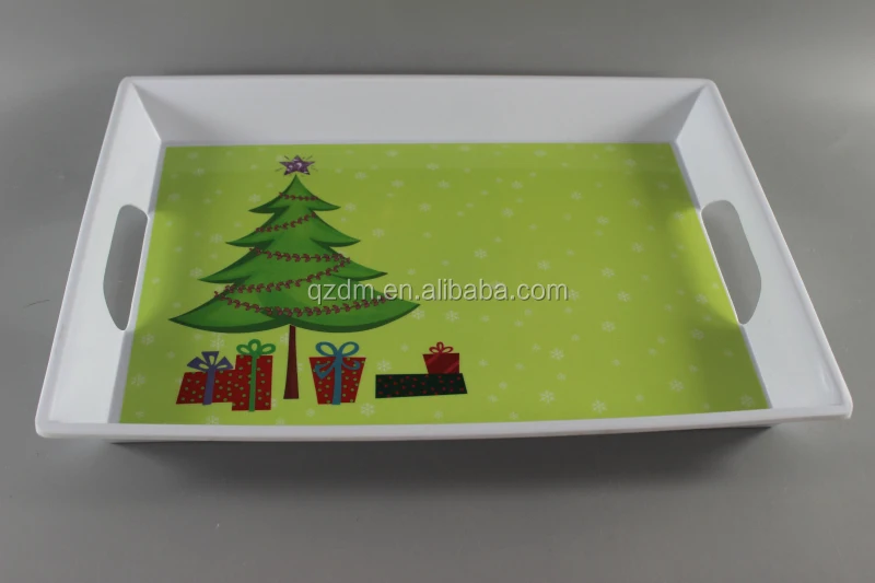 Xmas Plastic food tray melamine Christmas tray with hanld 15.5inch