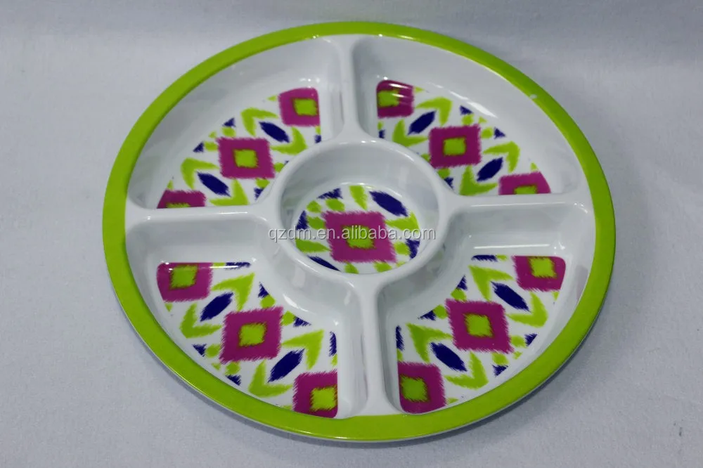 Round Shape Melamine 5 Section Plate Divided Tray
