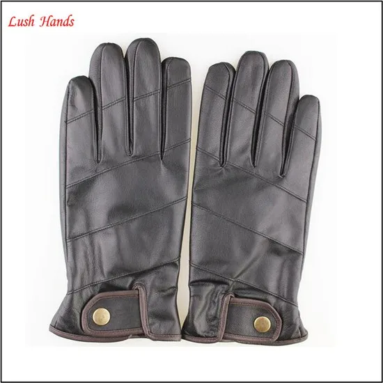 Men's leather gloves with fashion button wrist gloves,fashion style
