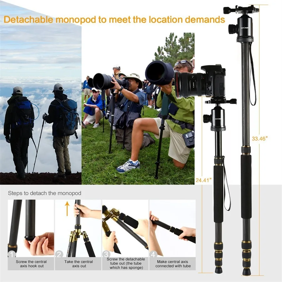K&f Concept Carbon Fiber Camera Tripod Photographic Detachable Tripod
