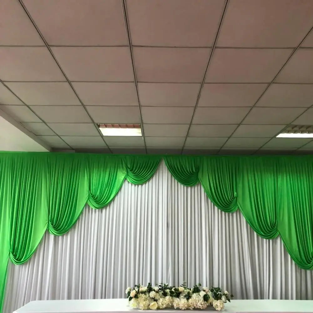2018 July New Arrival 3mhx6mw New Design White Curtain With Green