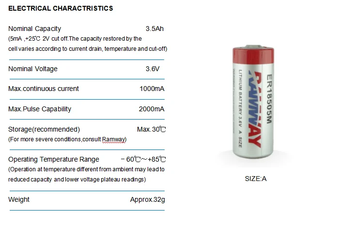 ER18505M 3500mAh Ramway Lithium Primary Battery A size for Temperature Sensor with LoRa WAN - ANKUX.COM