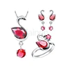 Wholesale fashion jewelry sets red zircon swan design earrings pendant rings jewelry set
