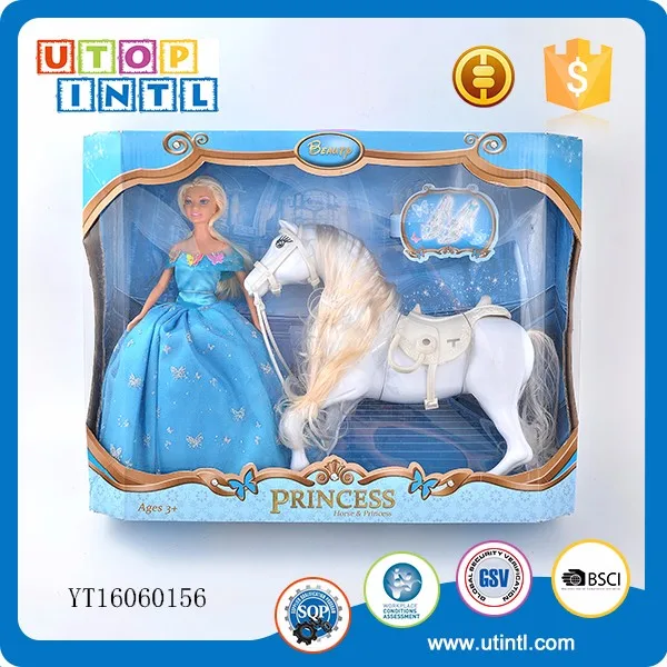 Children toy beautiful princess dress up game fairy doll with pegasus car
