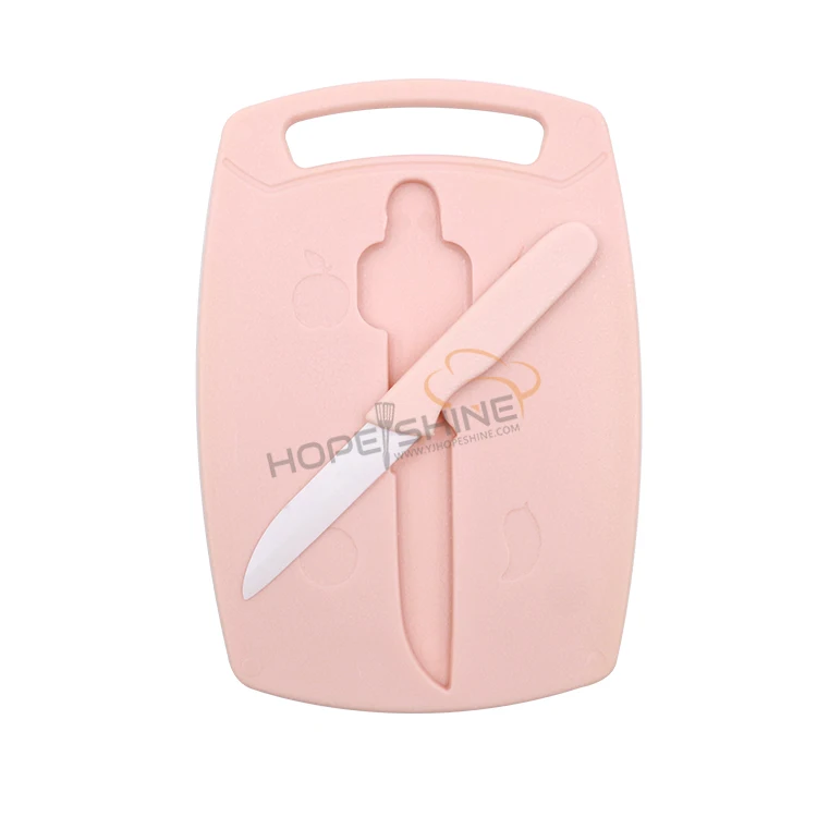  wheat straw fiber non-slip function Eco-friendly plastic cutting board with knife set