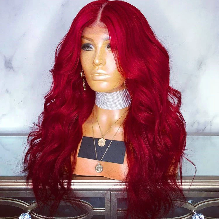 Human Hair Red Lace Front Wig 
