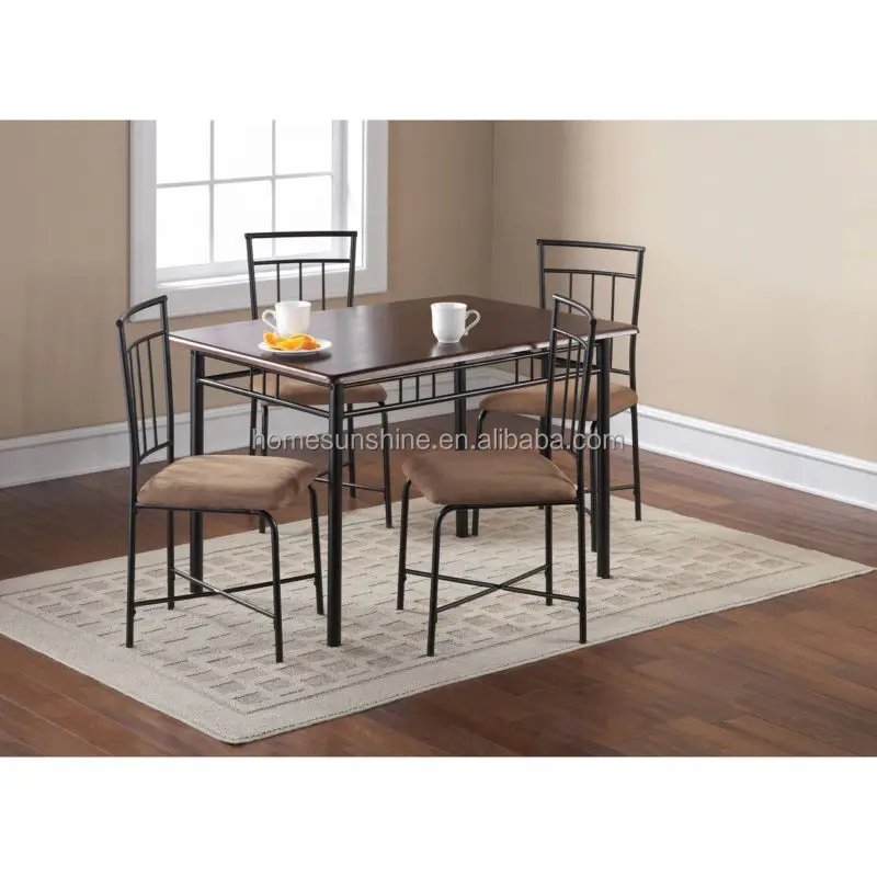 Modern Dining Table Set 4 Chairs Sturdy Walnut Wood Metal Home