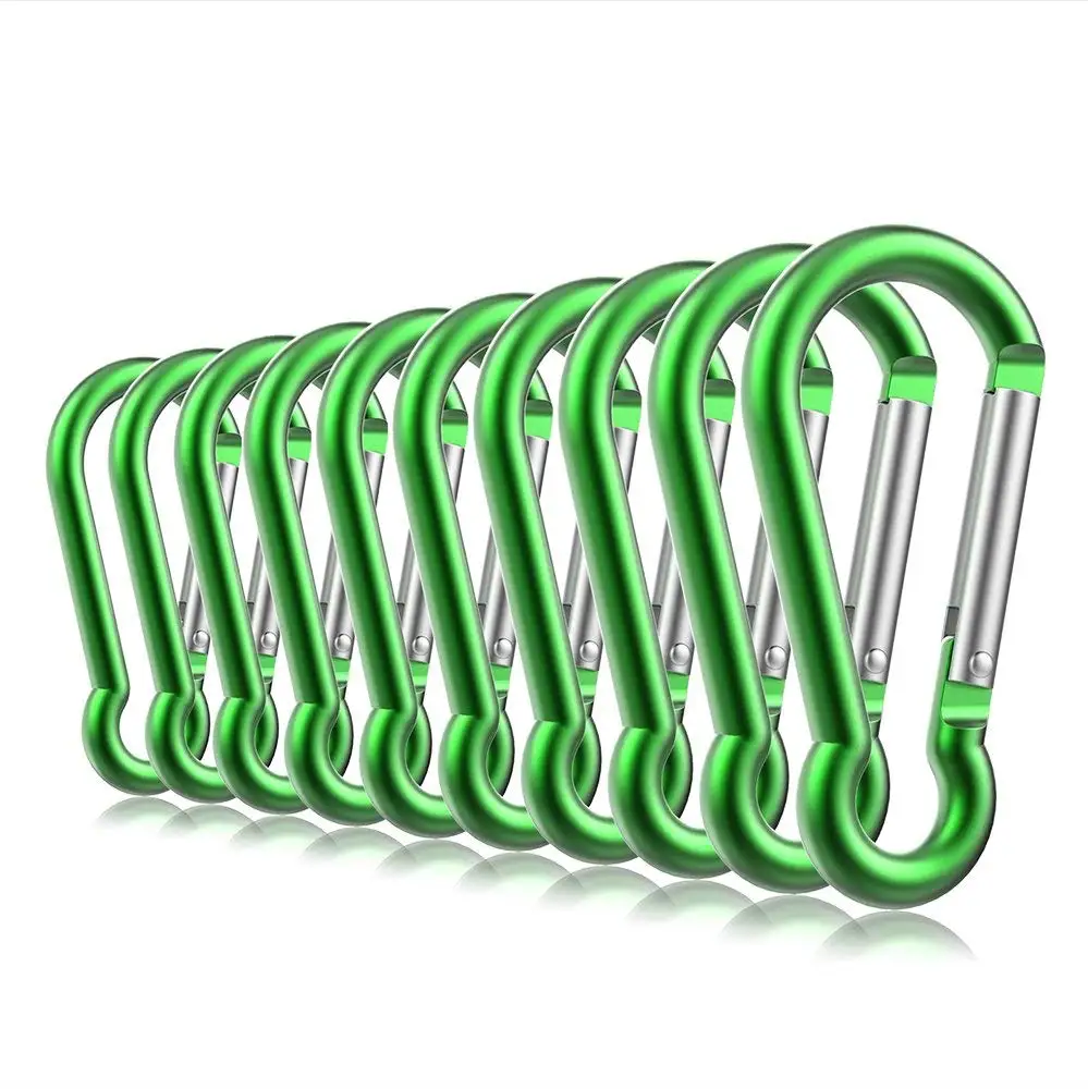 10PCS 3" Aluminum Carabiner Keychain Clip with Keyring, Light Durable Round Shape Nonlocking Caribeaner Hook Buckle for Outdoor Camping EDC Key Chain Ring(Green)