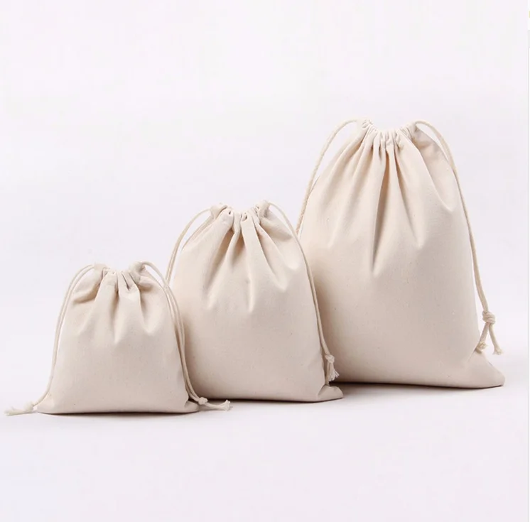 Custom Small Soft Cotton Calico Drawstring Bags with Round Bottom