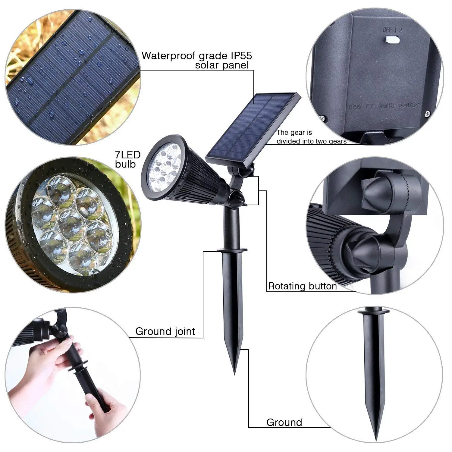 Hot Selling Decoration Solar Garden Light Outdoor Lighting 7 LED Colorful Spot Light For Path Tree