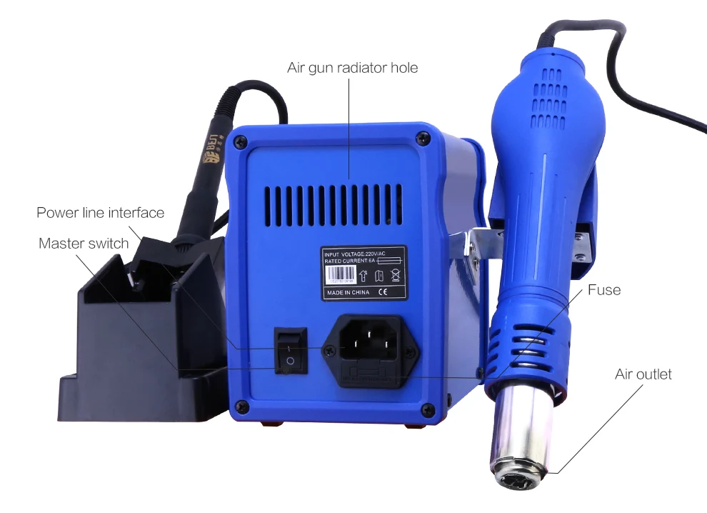 BST-878D CE Certificate 2 In 1 Soldering Station Hot Air Gun Nozzle Temperature Adjustable Heat Gun