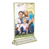 Clear Acrylic Photo Frame Display Table Card Holder with Vertical Stand and 3mm Gold Border acrylic sign holder