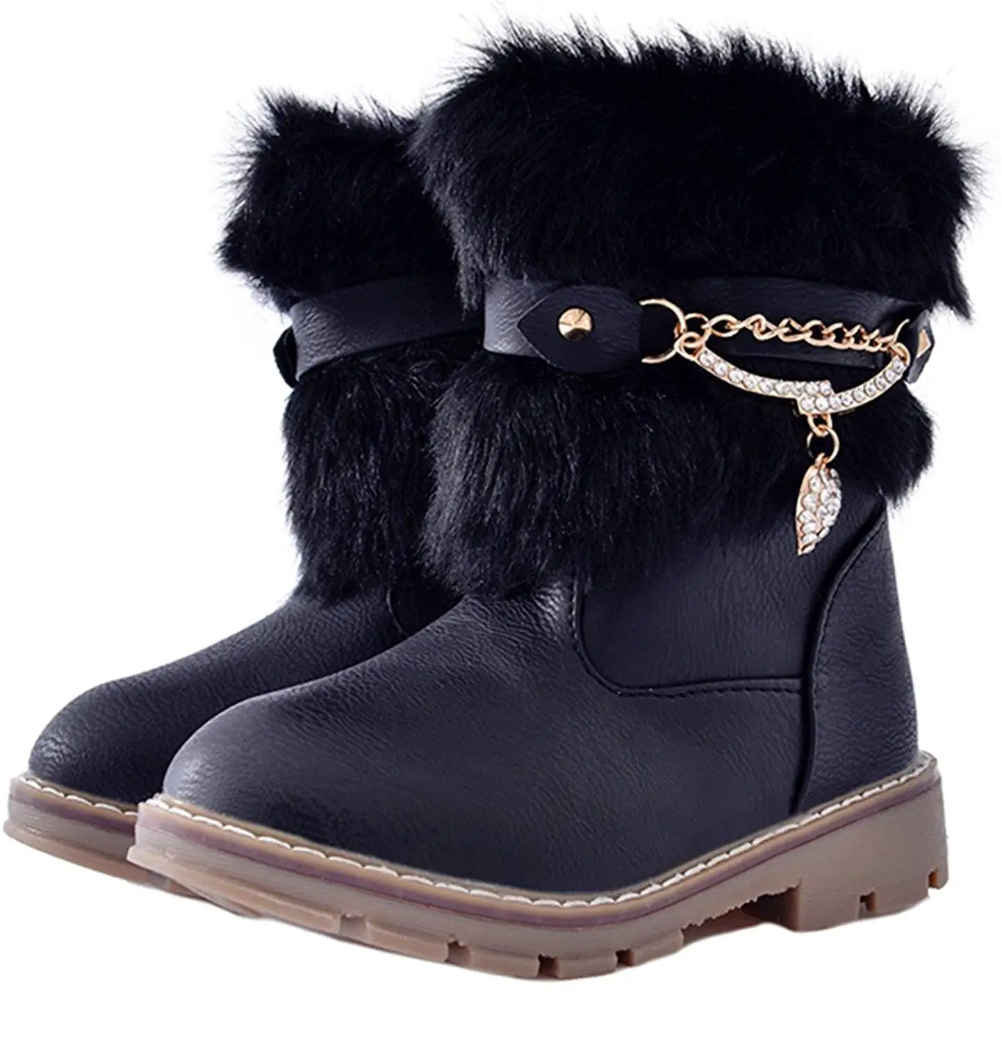 KIDS CHILDREN GIRLS WINTER FAUX FUR LINED SNUGG WARM SCHOOL SHOE BOOTS SIZE 10-2