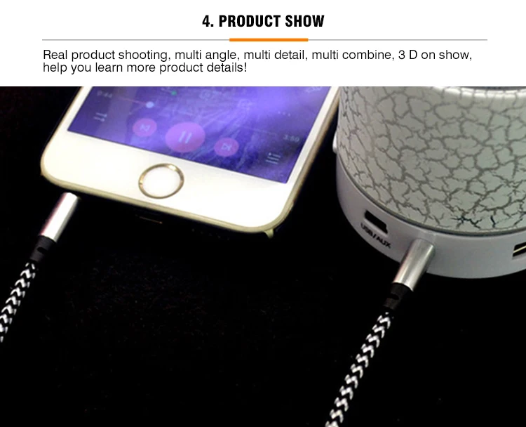 Colorful 3.5mm braided aux audio cable metal gold end 3.5mm male to male aux car record cable