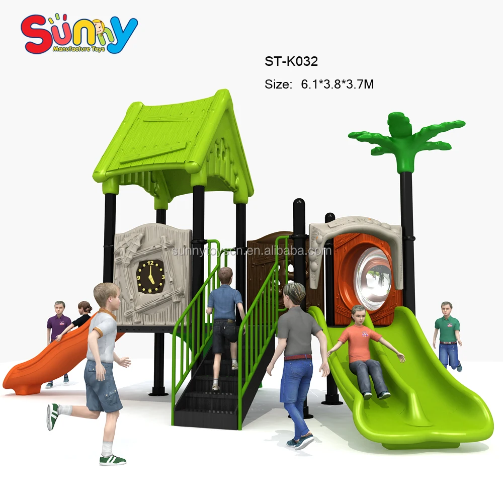 Kindergarten Outdoor Playground Outdoor Green Two Slide Playground