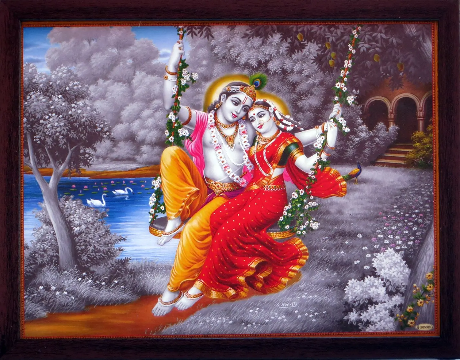 Buy Lord Radha And Krishna Enjoying With Swing At River Coast In Forest