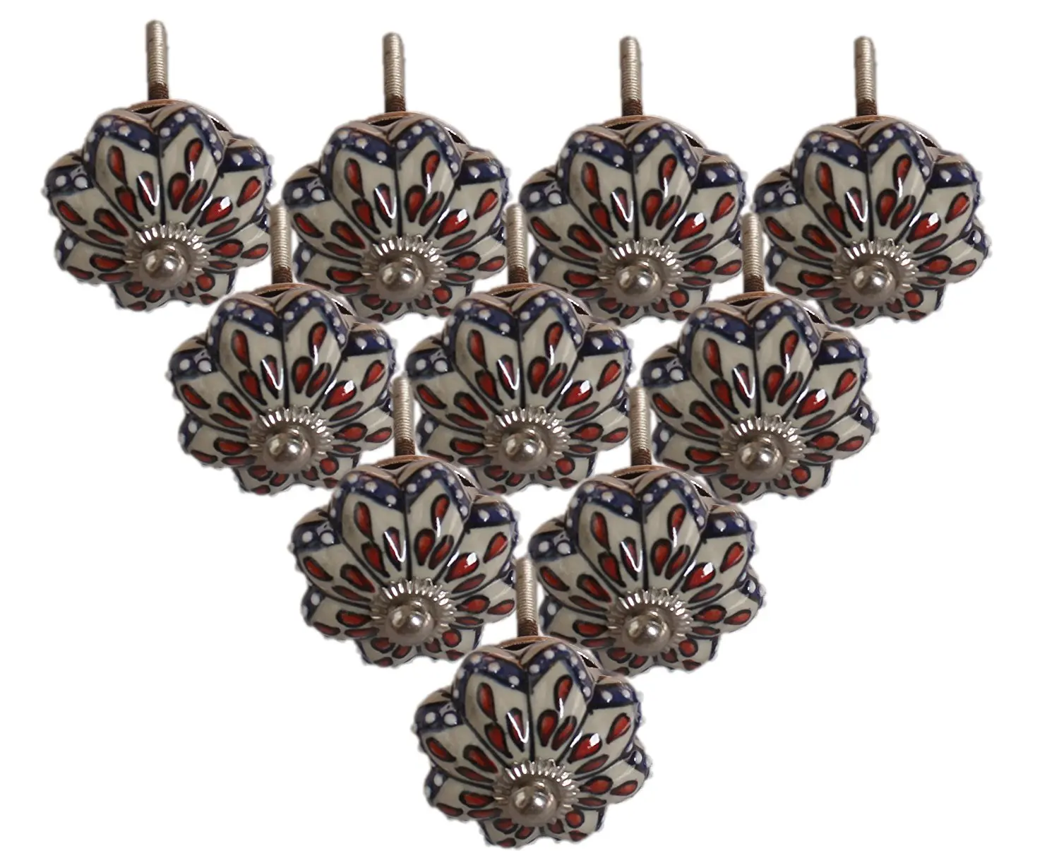 PARIJAT HANDICRAFT Set of 10 Hand Painted Floral Ceramic Door Knobs Cupboard Wardrobe Cabinet Drawer Pulls Door Knobs
