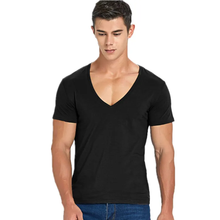 Stretch Deep V Neck T Shirt For Men Invisible Undershirt Low Cut Slim ...