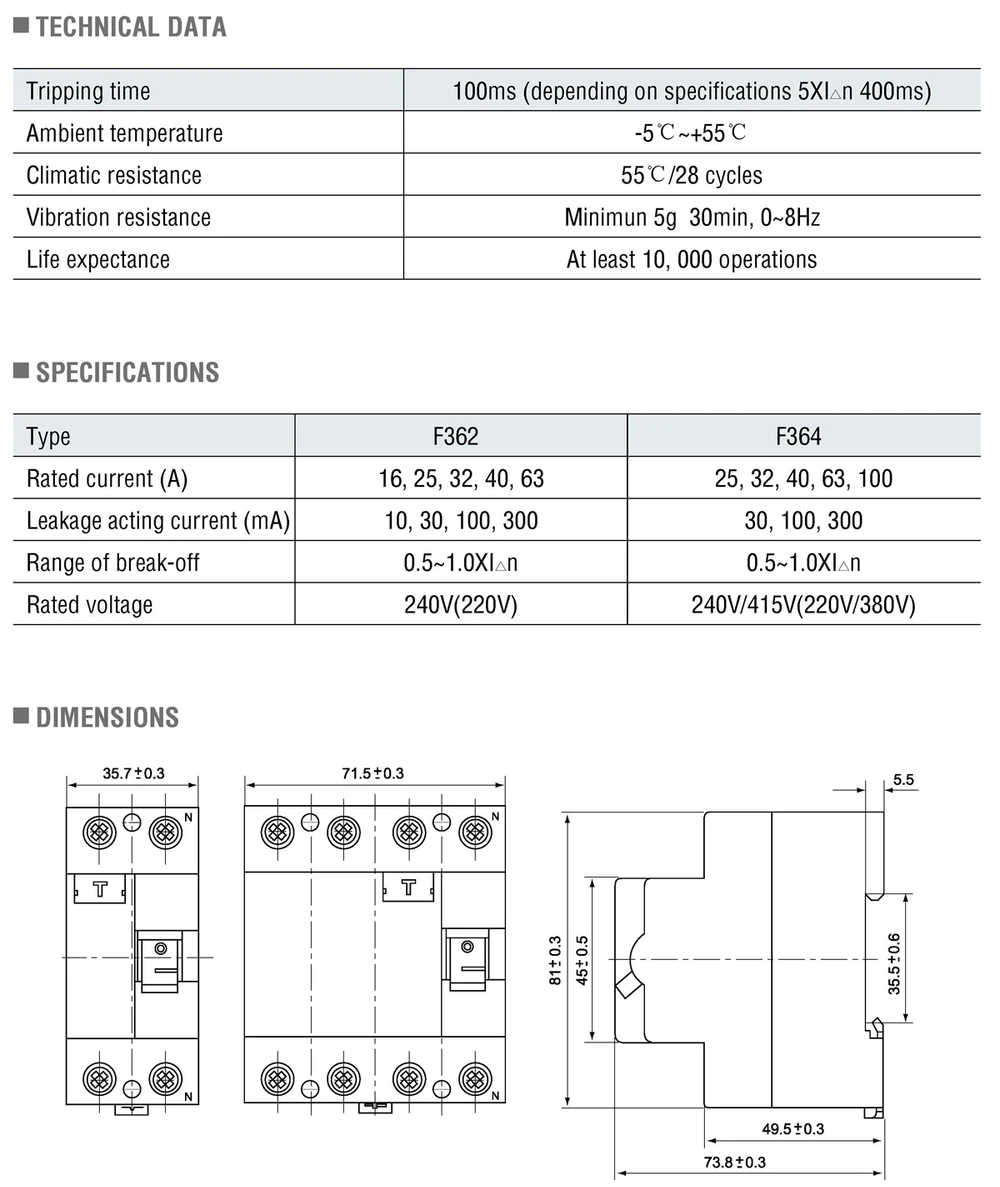 Y30 RCD EKF type F362 2P F364 4P 16A 25A 32A 40A 50A 63A 80A 100A 30mA 100mA 300mA residual current circuit breaker RCCB F362