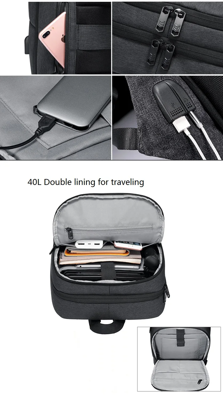 Fashion 30L multifunction water proof smart travelling day backpack back pack bagpack bag with USB earphone charger