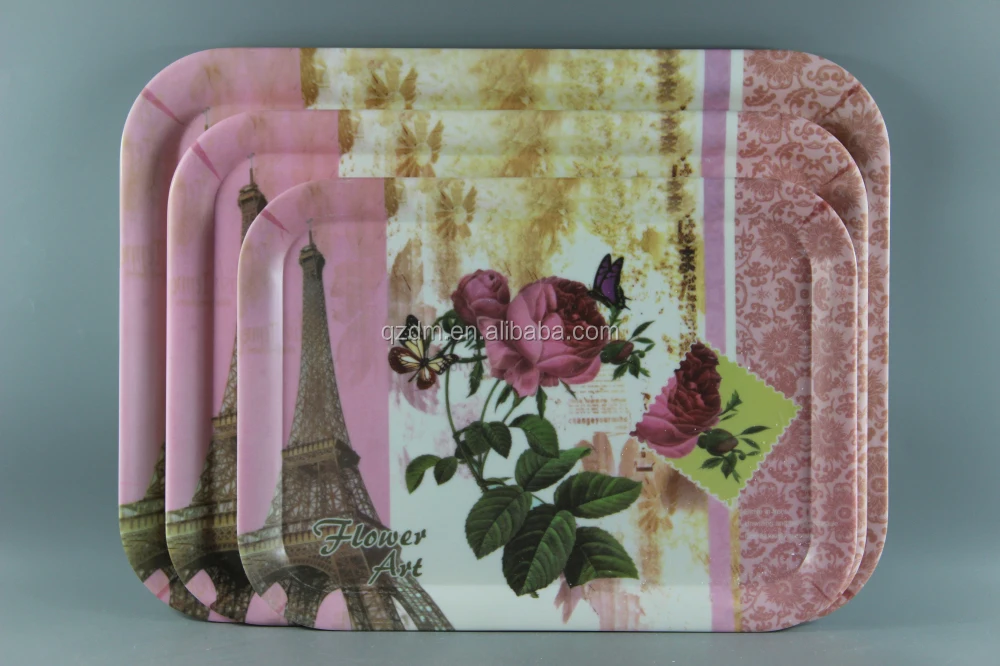 Sand Blasted Surface Melamine Serving Tray Set Of 3pcs