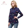Plus Size 5XL Women Long Sleeve Turn Down Collar Printed Pattern Casual Blouse
