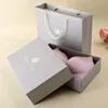 Custom made printing logo design foldable matte bra packaging case with lid and garment paper gift bags with ribbon handle