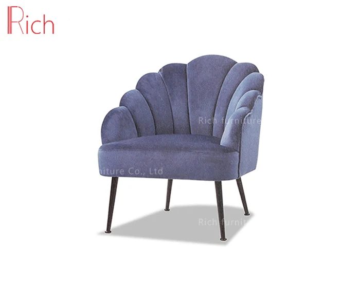New Home Furniture Fan Shaped Chair Velvet Fabric One Seater Couch
