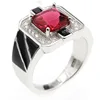925 Sterling Silver Women Ring Rectangle Multi-color CZ Black Enamel Finger Ring For Women Wedding Engagement Jewelry