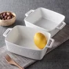7'' White porcelain bakeware with handle Square white porcelain tray porcelain bakeware