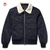 Wholesale OEM Mens Flight Jacket With Fur Collar Trimmed Wool-Blend Cotton-Blend Twill Bomber Jacket