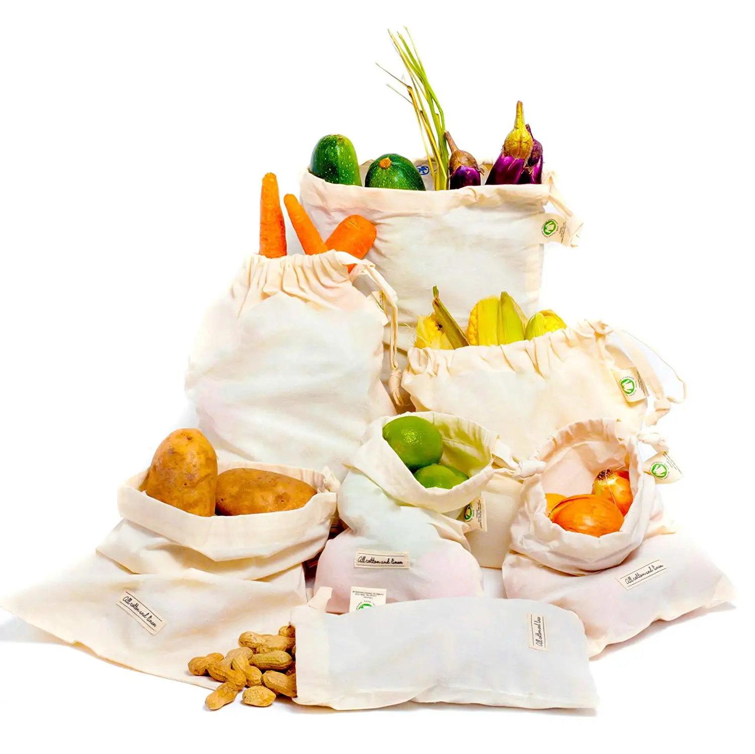 reusable cotton produce bags