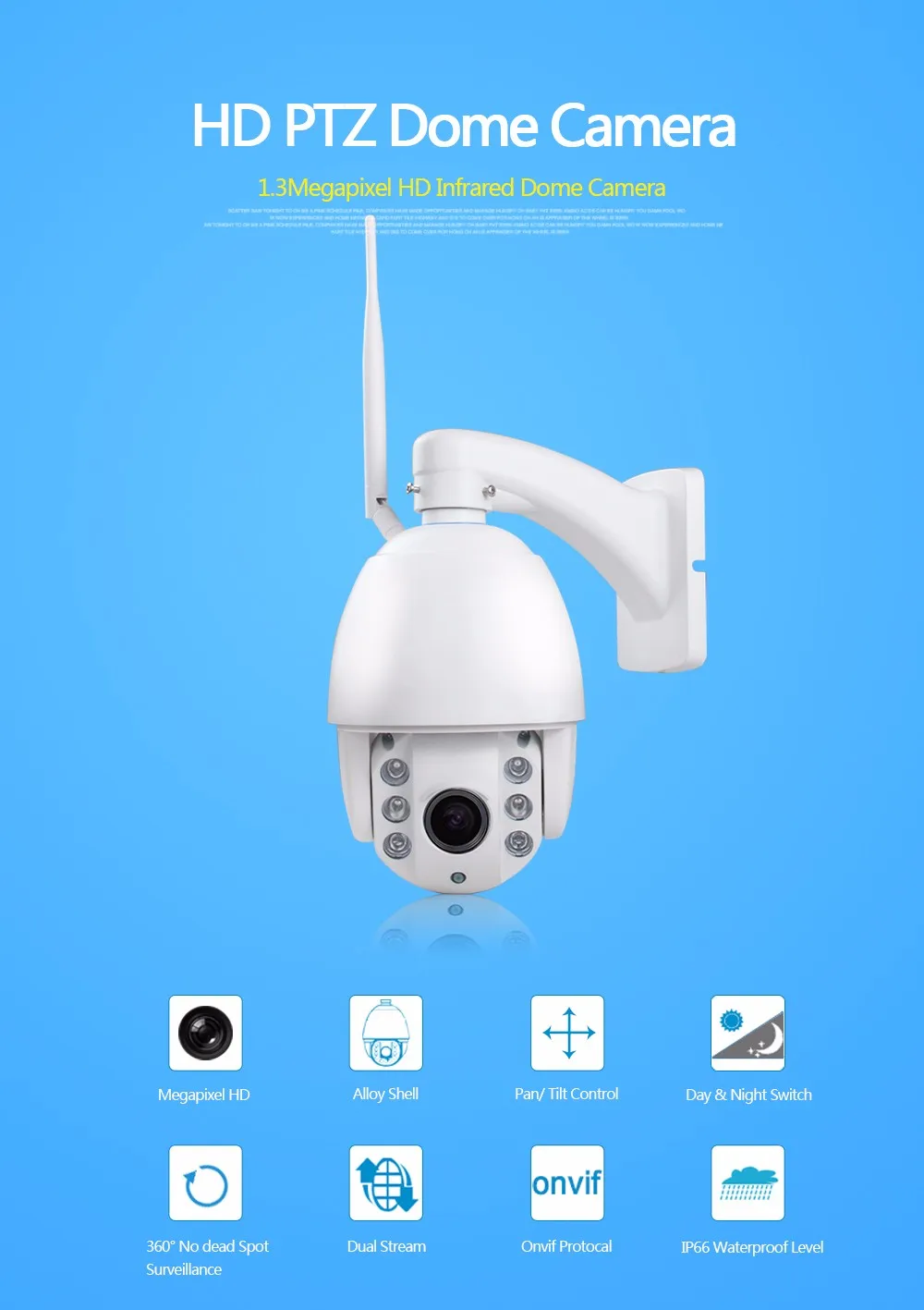 1.3 Megapixel 5X HD Onvif Outdoor Wireless Security Camera System with SD Card 960P Mini Outdoor PTZ Wifi IP Camera