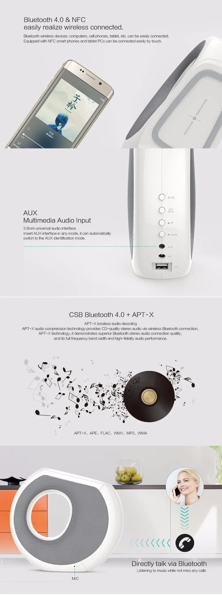 New design wireless charging for mobile phone home audio speaker QI bluetooth speaker - ANKUX.COM