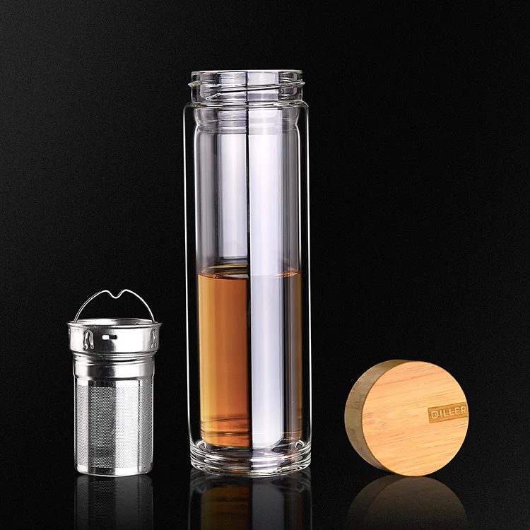 Pyrex Double Wall Borosilicate Glass Tea Infuser Bottle With Bamboo Lid View Pyrex Glass Water