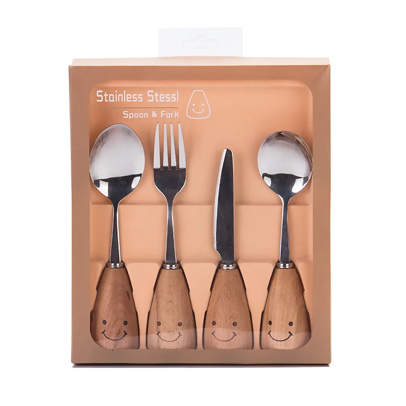Cute Wooden Engraved Smile Cutlery Set / Wooden Spoon And Fork