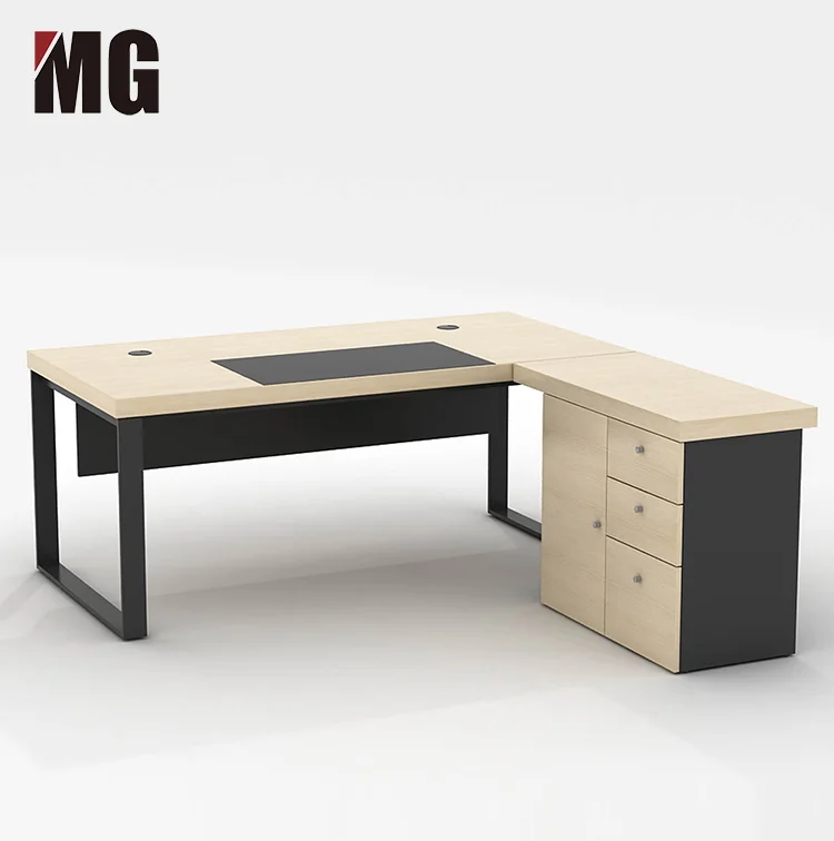 L Shape Office Glass Executive Desk Melamine Office Desk Furniture