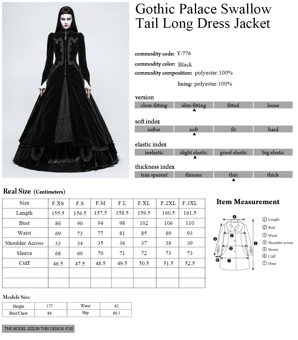 Y-776  Gothic Dress PUNK RAVE Palace  Long Dress Women