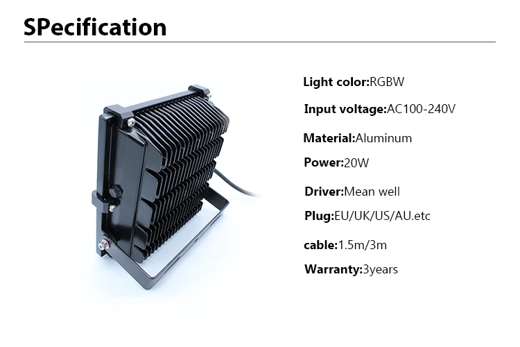 Colorful 20W RGB LED Flood Light Landscape Lamp rgb led floodlight with meanwell driver yard /garden/building lighting