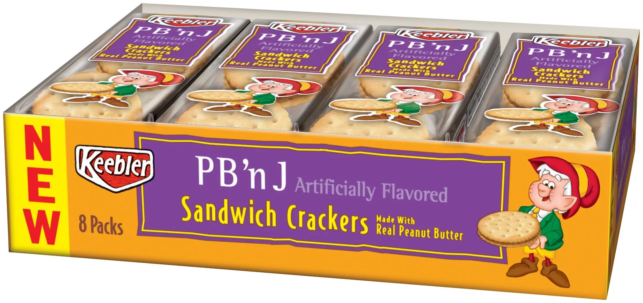 Keebler Crackers, PB & J (1.38-Ounce Pack), 8-Count Sandwiches (Pack of 6)