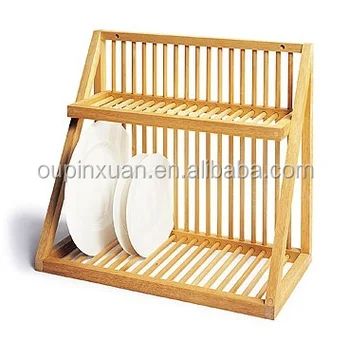 Hot Selling Bamboo Plate Storage Rack Kitchen Dish Drying 