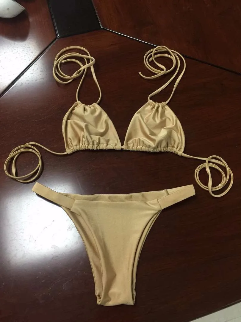 Latest Design Custom Bikini Manufacturer Brazilian Hot Sex String Neck Halter Skimpy Women