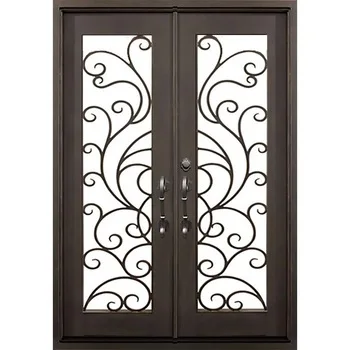Modern Wrought Iron Double Residential Front Entry Doors Iron