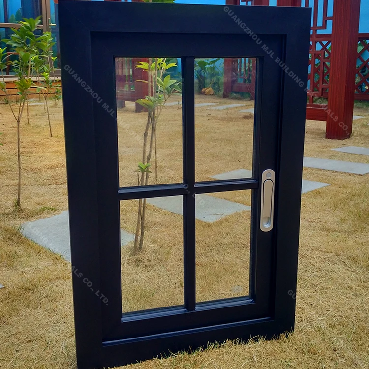 Customized security windows double tempered glass black swing opening aluminum window